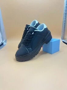 Chaussures de sport casual noires en PU imperméables et antidérapantes pour femmes. Polyvalentes pour la course, les voyages, avec un amorti des chocs et confortables pour les activités en plein air