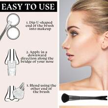 双头腮红刷/轮廓刷，软毛高光刷，U型鼻梁刷，高光阴影刷，化妆工具，粉底刷，遮瑕刷，腮红刷，轮廓刷，腮红刷，修容刷，散粉刷，粉底刷，腮红刷 - 黑色 - 查看 5