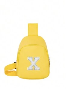 1個韻味可愛的女士斜肩袋，印有字母印花，適用於日常、戶外、旅行、徒步旅行，方便攜帶，適合作為禮物 - 黃色 - 查看 46
