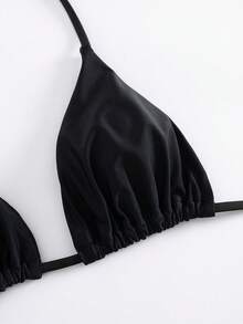 Solid Color Bikini Set & Zebra Stripe Print Hollow Out Long Cover Up Dress Swimwear 3-Piece Set, For Summer Vacation - Black and White - View 8