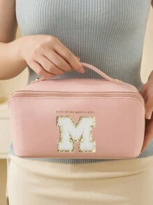 1 túi đựng đồ trang điểm PU dung tích lớn, túi đựng mỹ phẩm, túi đựng đồ vệ sinh cá nhân du lịch di động đựng cọ trang điểm, phấn mắt, son môi, chăm sóc da, bàn chải đánh răng, xà phòng, lược chải tóc, đồ trang sức, đồ điện tử nhỏ - Hồng - Xem 4