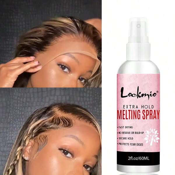 Spray De Fonte De Dentelle Lockmio 2 Fl.oz/60 Ml, Colle Liquide Sans Colle Pour Perruque Sans Gomme 1-5 Jours Adhésif De Liaison Supplémentaire Pour Fermeture Frontale, Colle Rapide Sans Colle Pour Cheveux Sans Colle Protecteur De Bordure