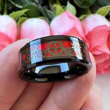 1 对浪漫情侣戒指，女士心形红色合成水晶戒指，男士不锈钢红色婚礼珠宝 - 紅色 - 查看 15