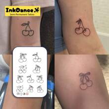1 Kit "Cherries" Minimalist Revolutionary Technology Tattoos, Cherry, Semi-Permanent Tattoos, Temporary Tattoos, Long Lasting, Fake Tattoos, Water-Resistant, Authentic Tattoo Look, Plant-Based, Present, Girl Stuff X030