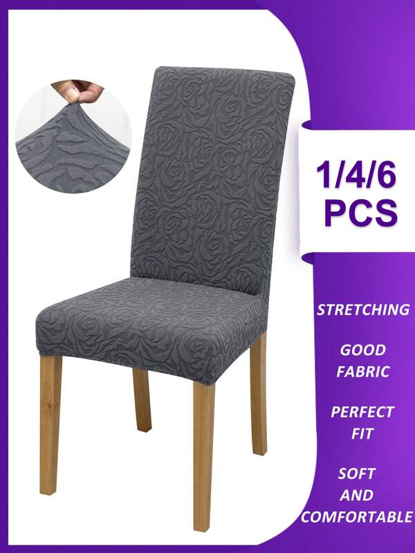 1/4/6 Pcs Solid Color Rose Jacquard Chair Covers, Modern Minimalist Style Full Chair Slipcover, Removable & Machine Washable, For Dining Room, Living Room, Party, Hotel