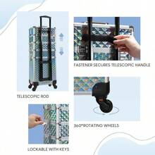 Stagiant Rolling Makeup Train Case Large Storage Cosmetic Trolley 4 In 1 Large Capacity Trolley Makeup Travel Case With Key Swivel Wheels Salon Barber Case Traveling Cart Trunk - Black - Maroon - View 4