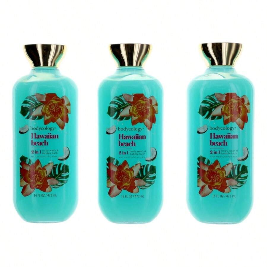 Hawaiian Beach By Bodycology, 3 Pack 16Oz 2 In 1 Body Wash & Bubble Bath Women - Trong sáng - Xem 1