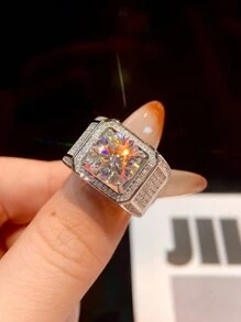 1Pc Simple And Atmospheric 1ct Moissanite Diamond Wedding Men's Ring Design D Color S925 Sterling Silver Men Ring,Suitable For Engagement, Birthday Anniversary Gifts Fine Jewelry - Silver - View 1