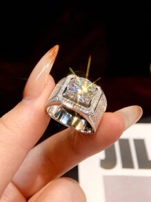 1Pc Simple And Atmospheric 1ct Moissanite Diamond Wedding Men's Ring Design D Color S925 Sterling Silver Men Ring,Suitable For Engagement, Birthday Anniversary Gifts Fine Jewelry - Silver - View 2