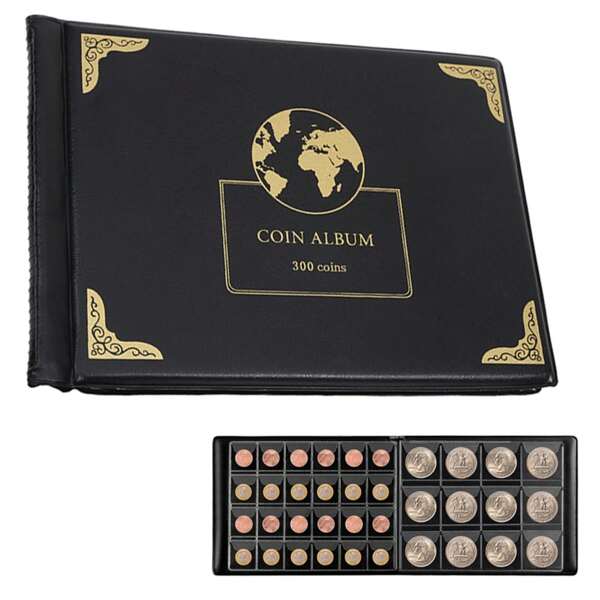 1pc 300 Grid Coin Collection Book Holder For Collectors, Card Album, 300 Pockets Coin Collection Keepsake Album, Coin Display Organizer For Currency Collection Supplies, Banknote Storage And Display