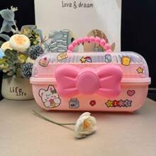 1 st. Roze Strik Cosmetica Opbergdoos Plastic Desktop Organizer Grote Capaciteit Haaraccessoires Kantoorbenodigdheden Opbergdoos Stroomloze Draagbare Tafelblad Opbergdoos Meisjeskamer Decoratie Meisjesachtige Kaptafel Opbergdoos Opvouwbare Cosmetica Opbergdoos Badkamer Desktop Organizer