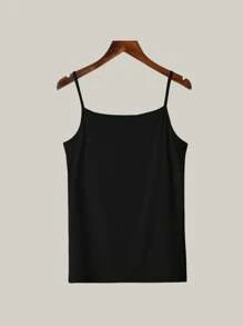 1pc Women's Versatile Solid Color Camisole Vest, Simple & Fitted, Suitable For Daily Indoor/Outdoor Wear, Spring/Summer - Black - View 6
