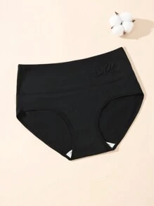5 Pack Solid Color Swan Embroidery Simple Elegant Soft Cotton High Waist Tummy Control Breathable Briefs Women's Underwear For Daily Wear All Seasons Black Lingerie - 彩色 - 查看 8