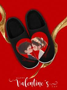 Valentine's Day Custom Name And Photos Home Slippers, Heart Pattern Designed Lightweight Comfortable Soft Bottom Home Slippers For Man, Personalized Fun Gift For Mom/Dad/Her/Him/Girlfriend/Boyfriend/Wife/Husband/Friend - Black - View 5