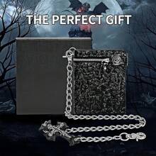 Unisex Gothic Punk Skull Chain Wallet - Bifold Faux Leather Halloween Goth Accessories-Black For Women Wallet Purse Wallet Small Wallet - Black - View 2