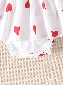 1pc Baby Girls' Cute Print Short Sleeve Bodysuit + Headband & Leg Warmers Set, Lightweight Summer - Red and White - View 7