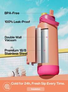 40盎司保温水瓶，带二合一吸管和壶嘴盖，24小时保温，防漏，双层不锈钢材质，适合运动、健身、旅行和上学，撞色设计（夏威夷日落风情） - 橙紅黃撞色 - 查看 5