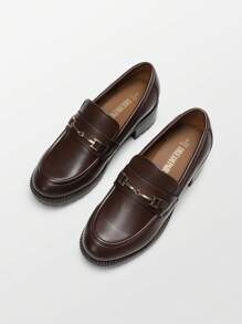 Women's Flatform Loafers 1.8 Inch Chunky Heel Comfortable Slip-On Pumps Dressy Business Casual Fashionable Platform Loafers Shoes - 棕色 - 查看 10