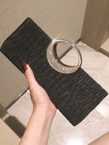 Elegancka luksusowa torebka damska z łańcuszkiem na ramię ze strasami, wieczorowa kopertówka i zestaw kolczyków z naszyjnikiem ze strasami (3 szt.)