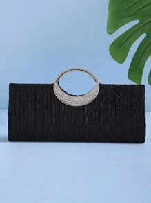 Elegancka luksusowa torebka damska z łańcuszkiem na ramię ze strasami, wieczorowa kopertówka i zestaw kolczyków z naszyjnikiem ze strasami (3 szt.)