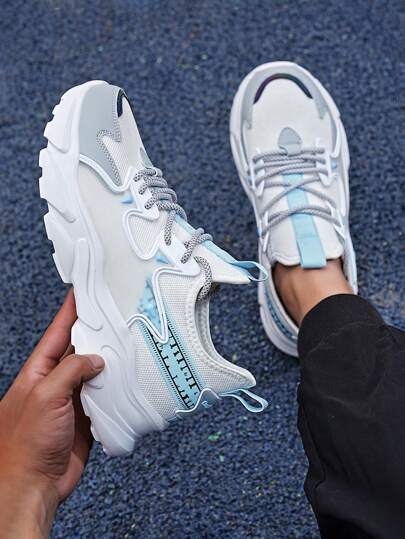 Men's Personalized Street Outdoor Sports Casual Versatile Contrast Color Patchwork Anti-Slip Breathable Lightweight Casual Chunky Sneakers