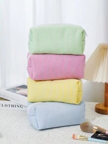 Stripped Pattern Fluffy And Soft Women Makeup Bag Travel Zipper Cosmetic Bag Storage Pouch Cute Gingham Toiletry Bag Checkered Pattern Large Capacity Make Up Organizer Travel Skincare Makeup Storage Bag With Handle Multifunctional Storage Bag Portable Toiletries Travel Storage Bag, Handheld Bag, Minimalist Jewelry Storage Bag Makeup Bags Makeup Pouch Make Up Pouch Make Up Bag - Multicolor - View 2