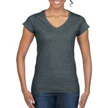 Gildan Ladies Soft Style Short Sleeve VNeck TShirt (Dark Heather) - 100% Cotton - Dark Grey - View 4