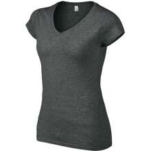 Gildan Ladies Soft Style Short Sleeve VNeck TShirt (Dark Heather) - 100% Cotton - Dark Grey - View 3