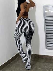 Women's Leggings Women's Layered Striped Plush Knitted Ultra-Long Pants Sexy Women's Clothing - 黑色 - 查看 7