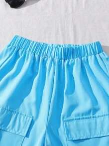 2pcs Tween Boy Letter Graphic Print Short Sleeve T-Shirt And Letter Embroidery Woven Shorts Set - Black - View 6