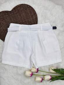 Women's Shorts With Belt - White - View 4