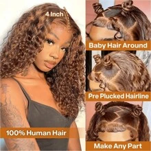 Highlight Ombre Deep Wave Human Hair Wig 13x4 Lace Frontal Deep Wave Curly Lace Wig 180% Density Short Curly Bob Wig For Women 4/27 Color 10-16inch - Highlight & Piano - View 6