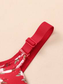 1pc Women Floral Print Adjustable Strap Comfort Front Close Wireless Convertible Lingerie Bra - Red - View 6