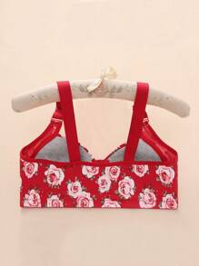 1pc Women Floral Print Adjustable Strap Comfort Front Close Wireless Convertible Lingerie Bra - Red - View 2
