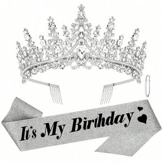 Birthday Sash And Crown Silver Birthday Sash For Women Birthday Crown Adult Women Glitter Its My Birthday Sash Birthday Tiara For Women Princess Crown Birthday Decoration Party Favors Gifts