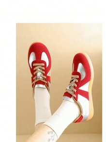 1 Pair Women's Fashion Contrast Color Retro Oxford Shoes, 2025 Spring/Summer/Autumn New Lace-Up Flat Comfortable Casual Versatile Female Shoes, Suitable For Outdoor Activities And Match Any Outfit