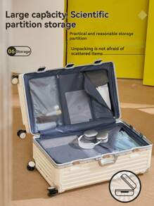 20 英寸多功能登机箱，带杯架的便携式行李箱，带密码锁的行李箱，纯色行李箱套装：便携式方形手提包和大容量手提旅行箱，带密码包，适用于学校、学校配件、学校用品