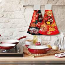 1/2pcs Chinese New Year Spring Festival Hand Towels And Dishclothes Sets Dish Tea Home Decor Accessories Fall Winter Cute House Decorative Apartment Must Have Housewarming New Home Gift Idea For Women Men Mom Mother Grandma Wife Christmas Eve Gift