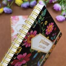 1pc 3 Year Monthly Planner 2025-2027, Jan. 2025 - Dec. 2027, Elastic Closure, Twin-Wire Binding-(Flower Cover) - 黑色 - 查看 6