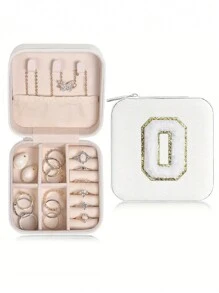 1 pièce Boîte de voyage pour bijoux avec initiale A-Z, étui de rangement multifonctionnel pour bijoux, mini boîte de rangement pour bijoux, organisateur de maquillage, porte-bijoux, sac cosmétique, sac de toilette, cadeau idéal pour les femmes, petite amie, amis, anniversaire, Noël, Halloween - Boîte de voyage pour bijoux avec initiale rose, cadeau de Noël pour adolescentes, retour à l'école