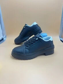 Chaussures de sport casual noires en PU imperméables et antidérapantes pour femmes. Polyvalentes pour la course, les voyages, avec un amorti des chocs et confortables pour les activités en plein air