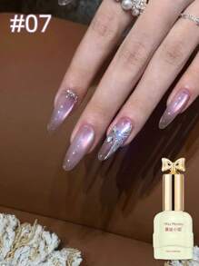 1 件 10ml 玻璃珠粉色猫眼磁性凝胶指甲油，全息粉色猫眼凝胶指甲油，凝胶面漆，适合 DIY 美甲 - 无磁棒