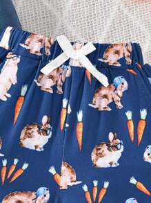 Conjunto de 2 piezas para bebé y niño pequeño para fiesta de Pascua, con camiseta de manga corta y pantalones cortos con estampado de conejo