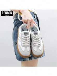RENBEN 女士复古混色厚底休闲运动鞋，秋冬季时尚运动鞋 - 銀 - 查看 6