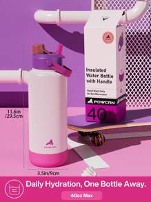 40oz Insulated Water Bottle With 2-In-1 Straw Lid, 24hr Cold Retention, Leak-Proof, Double Wall Stainless Steel, Suitable For Sports, Fitness, Travel And School, Contrast Color Series (Floating Dream) - Light Pink and Purple Contrast - View 4