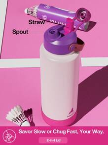 40oz Insulated Water Bottle With 2-In-1 Straw Lid, 24hr Cold Retention, Leak-Proof, Double Wall Stainless Steel, Suitable For Sports, Fitness, Travel And School, Contrast Color Series (Floating Dream) - Light Pink and Purple Contrast - View 6