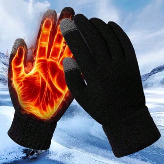 Guantes universales negros gruesos de punto jacquard con pantalla táctil extensible y plegables para hombres y mujeres, accesorios de invierno para ciclismo, vacaciones, citas y Halloween