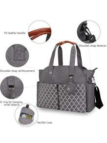 Sac fourre-tout imprimé de motifs géométriques avec poche pour sucette, sac de maternité portable pour l'épaule pour maman et bébé, pour les voyages et les sorties