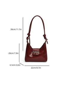 Bolso bandolera de mujer con decoración de lazo, de unicolor simple en PU, con forma de media luna. Un regalo de San Valentín perfecto