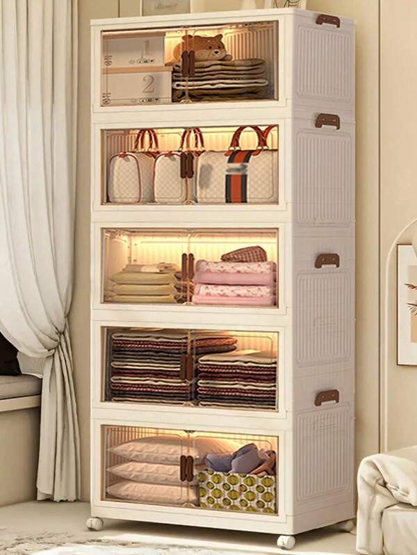 4layer Plastic Storage Bins, Foldable Storage Bins With LIDS And Wheels, Foldable Storage Boxes With Doors, Closet Storage And Storage Drawers, Foldable Stackable Lockers Outdoor Decor